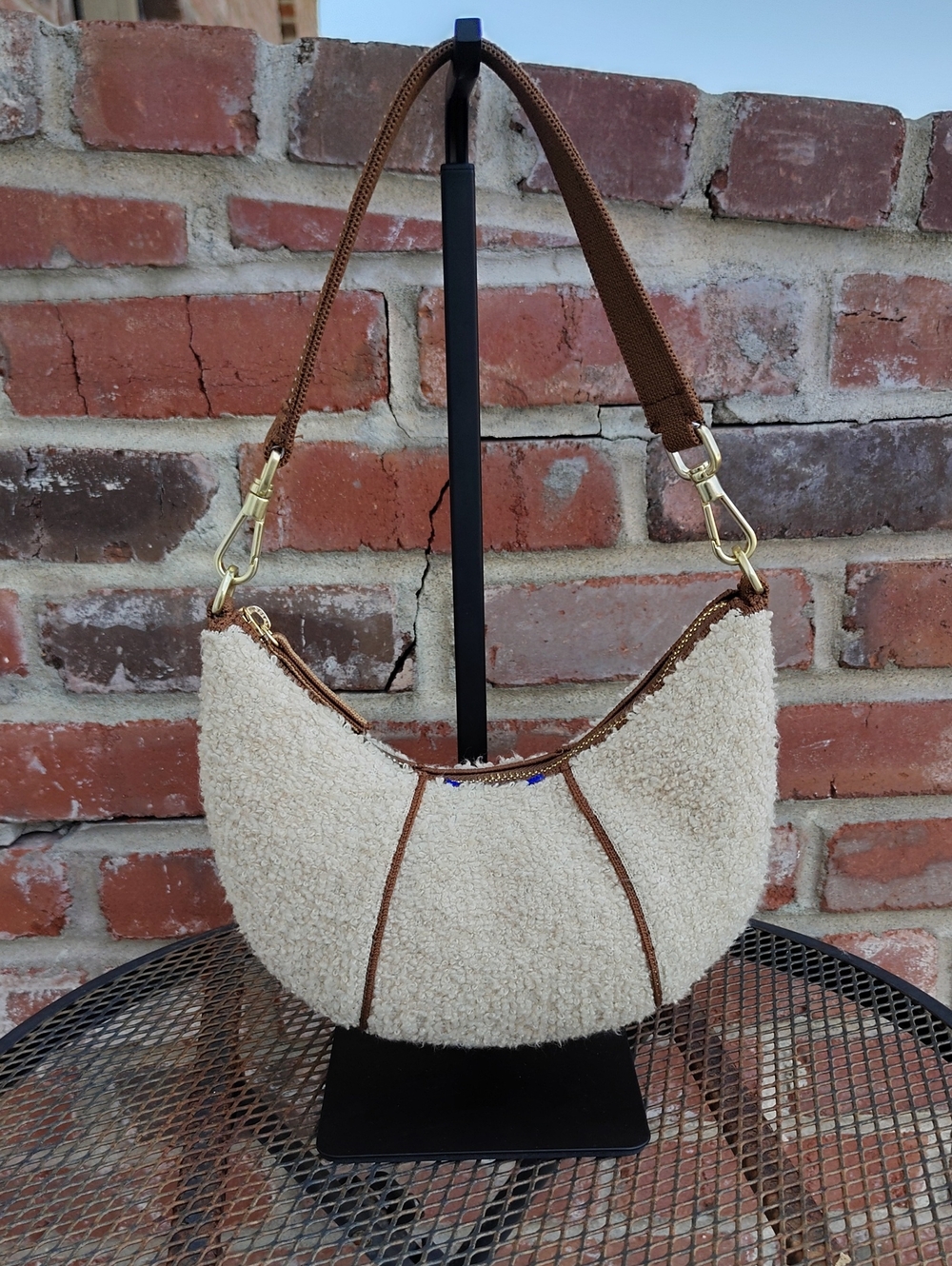 Rothy's The Mini Crescent Shoulder Bag Honeybun Bouclé Coquette Girl Y2K Sherpa
